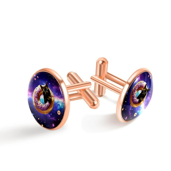 PhooArto Men's Classic Stainless Steel, Galaxy Cat and Donut Cufflinks Business Wedding Shirts, Rose Gold