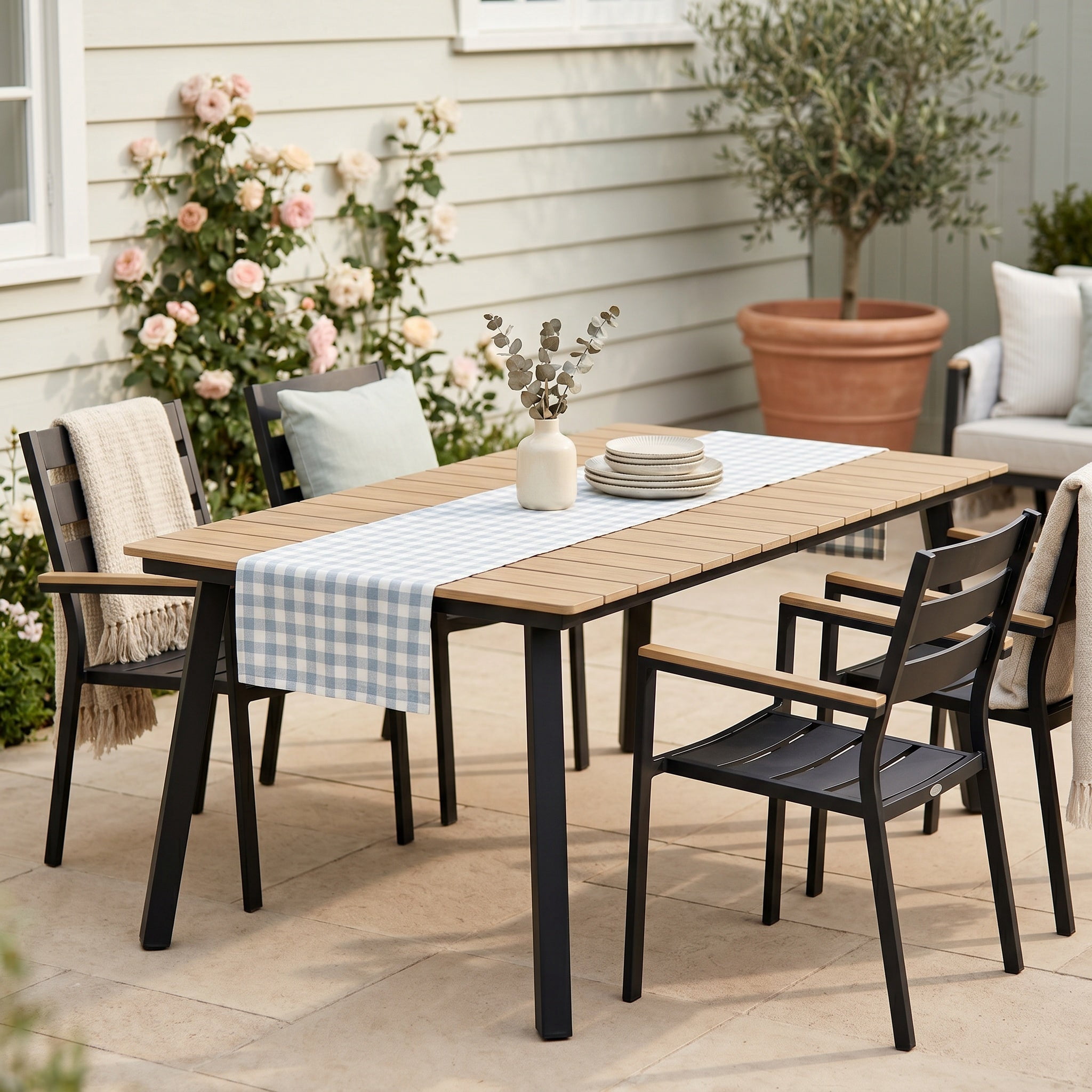 Sailvan Outdoor Dining Table Collection with Umbrella Hole, All-Weather Foldable & Square Options
