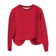 thumbnail image 4 of Duoif Womens Sweaters, Women's Ribbed Chunky Knit Sweatshirt - Crew Neck Fashion Sweaters for Women Red XL, 4 of 4