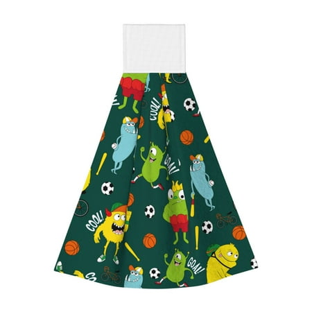 

Qekee Sport Monster Print Hanging Kitchen Towels Coral Velvet Wipe Hand Towel Absorbent Hand Towels Microfiber Tie Towel for Bathroom Kitchen Decor