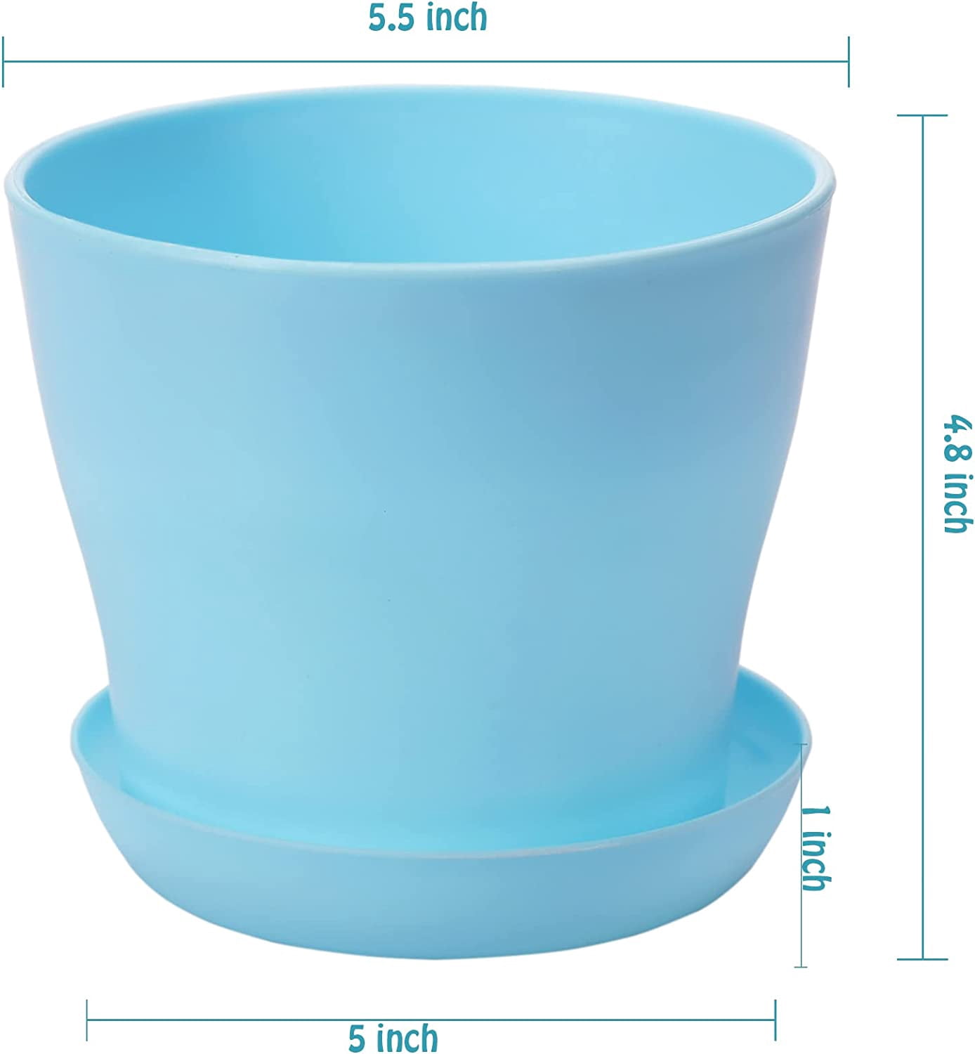 5.5" Plastic Plant Pots 8-Pack, Medium Flower Planter with Drainage Hole and Saucer, Classic Indoor Outdoor, Plant Pots for Orchid, Peace Lily, Spider Plant, Snake Plant and All House Plants