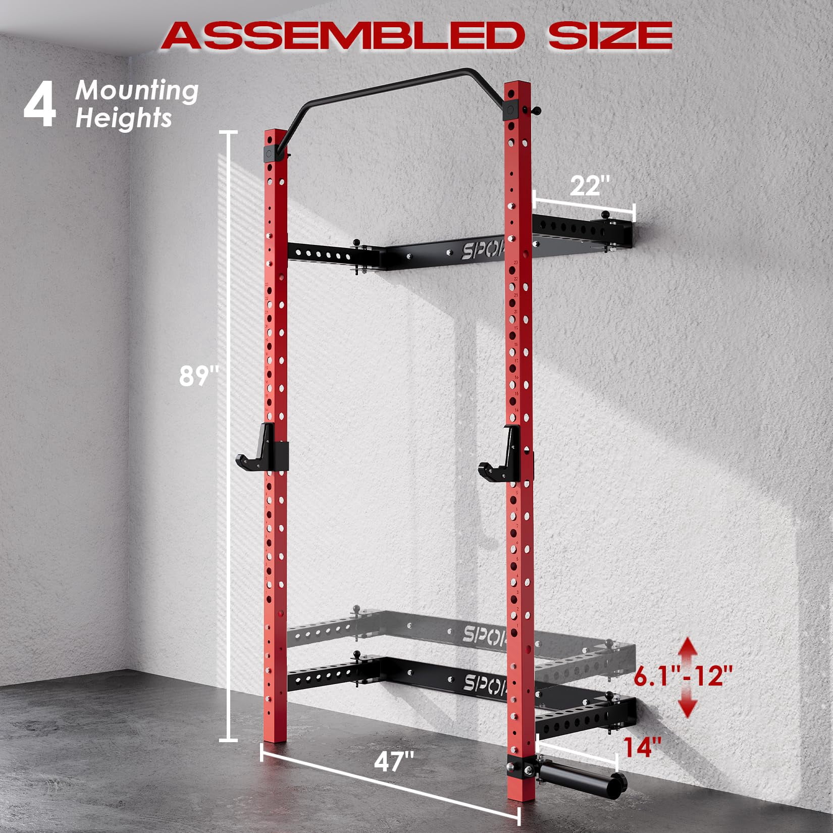 QinaQin Foldable Wall Mounted Squat Rack, 1000 Lb Capacity Home Gym Rack with Pull Up Bar, J Hooks and Landmine