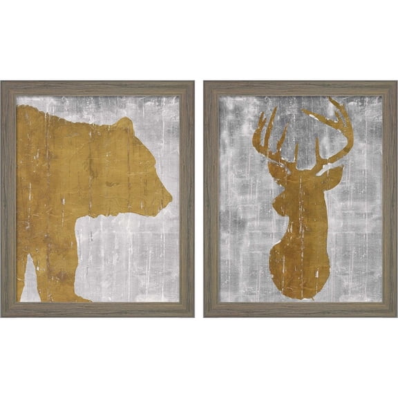 Great Art Now Rustic Lodge Animals on Grey A by Marie-Elaine Cusson, 2 Piece Framed Art Set Each 9"W x 11"H