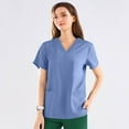 thumbnail image 4 of Drmagiyhm Scrub Tops Women Stretchy Solid Color Cozy Fit Plus Size Scrub Tops V Neck Short Sleeve Stretchy Patriotic Tops Medical Working Uniform with Pockets Blue 3XL, 4 of 4