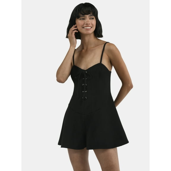 Madden NYC Women's Drop Waist Lace Up Romper, Sizes XXS-XXL