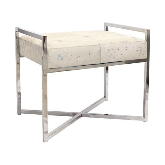 Pasargad Home Safari Cowhide Silver Bench with Steel Legs