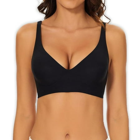 VISALY T Shirt Bra  Women Stylish Intimates Comfortable Traceless Sports Underwear Solid Color Sleeping Bra  Sports Bras for Women High Support  Bras  Plunge Bra (Black  L)