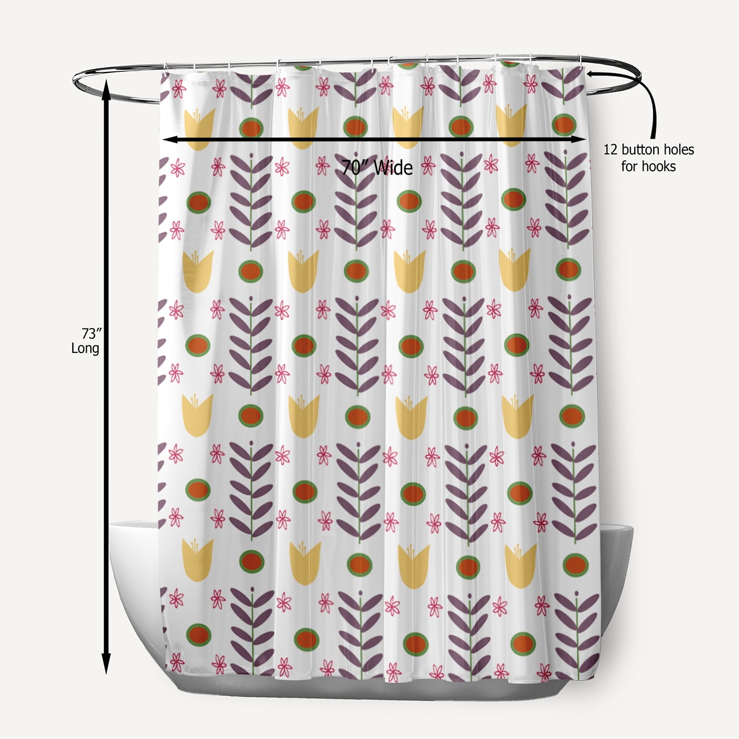 Simply Daisy 70" W x 73" L Spring Garden Polyester Shower Curtain, White [1 Ct]
