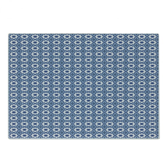 Navy Blue Cutting Board, Moroccan Traditional Tile Motifs with Floral Elements in Blue, Decorative Tempered Glass Cutting and Serving Board, Small Size, Violet Blue Pale Blue, by Ambesonne