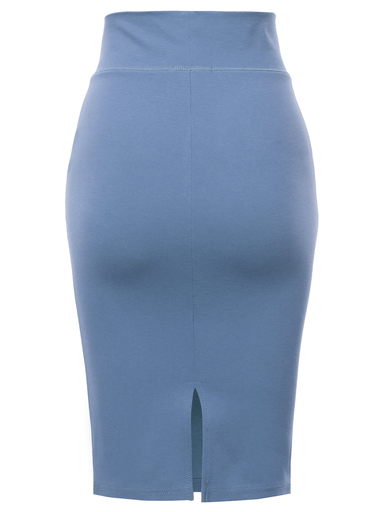 A2Y Women's Basic Solid Ponte Knee Length Slit Techno Span High Waist  Pencil Skirt Wood Pink M 