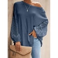 thumbnail image 2 of Camiseta ahuecada manga larga cuello oblicuo color puro tops de un hombro para mujer, 2 of 6