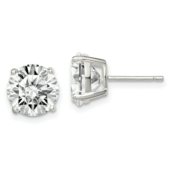 Primal Silver Sterling Silver 9mm Round Basket Set Cubic Zirconia Stud Earrings