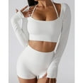 thumbnail image 1 of Top De Yoga De Manga Larga, Cuello Halter, Ropa Deportiva Femenina, Cuello Redondo, Nailon, Agujero Para El Pulgar, Elástico Para Gimnasio, 1 of 7