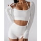 thumbnail image 4 of Mujer Yoga Top fitness crewneck Halter Masajeadores de cuello manga larga pulgar agujero entrenamiento ropa deportiva con almohadilla en el pecho blanco M, 4 of 7