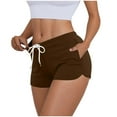 thumbnail image 2 of Sakmal Shorts for Women Plus Size Mini Drawstring Hotpants Solid Brown Stretchy Shorts for Women with Pockets, 2 of 8