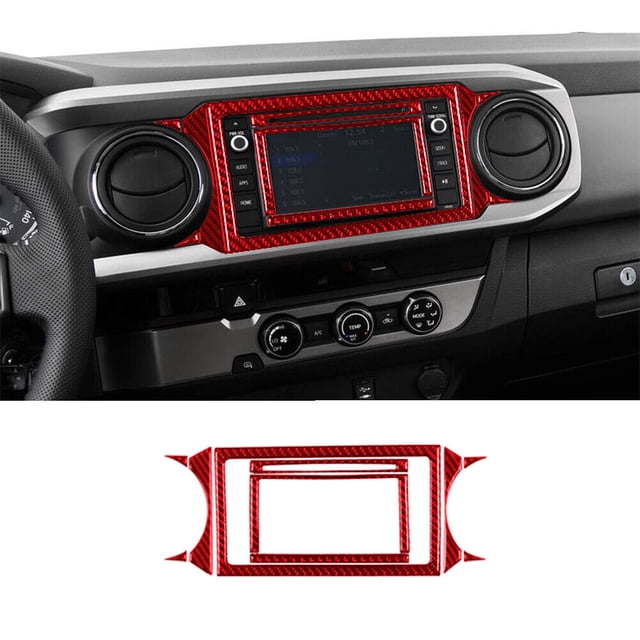 Real Bright Soft Car Interior Carbon Fiber Sticker DecorationRed Carbon Fiber Interior Radio Without Navigation Cover For Toyota TacomaAuto Car Protection Interior Accessories
