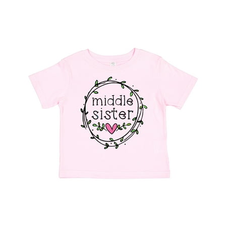

Inktastic Middle Sister Leaves Circle Heart Gift Toddler Toddler Girl T-Shirt