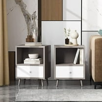 LYYHTY Set of 2 Wood Nightstands, Bedside Tables with Drawer & Open Shelf, Modern End Tables for Bedroom Living Room, Grey   White