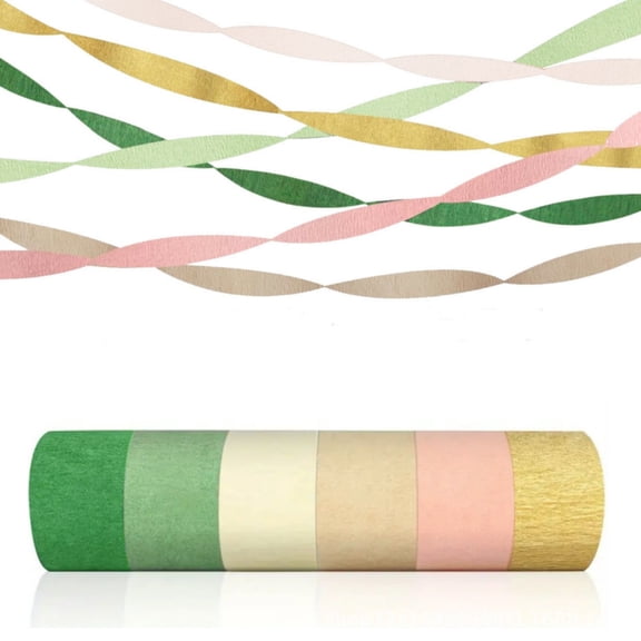6 Rolls Crepe Paper Streamers, Kvago 6 Colors Sage Green Gold Pink Crepe Paper Streamers for Birthday DIY Christmas Wedding Festivals Backdrop Decoration Party Supplies (1.77in x 82ft/Roll)