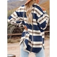thumbnail image 6 of Women'S Flannel Plaid Shacket Fall Outfits Long Sleeve Button Down Shirts Jacket Coats with Side Pockets Navy Blue M, 6 of 7