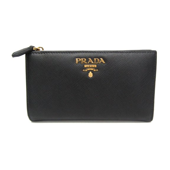 Pre-Owned Prada Saffiano Triangle 1ML009 Women's Leather Middle Wallet (bi-fold) Black