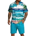 thumbnail image 2 of longantii Men's Outfits Relaxed Fit Button Tropical Print Shirts and Shorts Comfortable Short Sleeve Beach Tees and Shorts Summer Vacation Outfits Blue S, 2 of 6