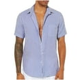thumbnail image 3 of Sentmoon Vêtements d'Été pour Hommes Grande Taille Col Rabattu Manches Courtes Hauts d'Été Décontractés à Boutons Imprimé Rayé Chemises pour Hommes Mode pour Randonnée & Camping TG, 3 of 7