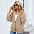 thumbnail image 6 of WTOBBY Women's Hooded Pocket Sweatshirt Jacket Long Sleeve Solid Color Zip Up Fleece Casual Outerwear with Kangaroo Pouch Trendy Street Style for Everyday Wear,Khaki L, 6 of 8