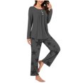 thumbnail image 2 of UAMVSH Womens Pajamas Sets Long Sleeve Button Crew Neck Sleepwear Pullover and Loungewear Bottoms Pleated Two Piece Lounge Outfits(3X-LargeGray 5), 2 of 7
