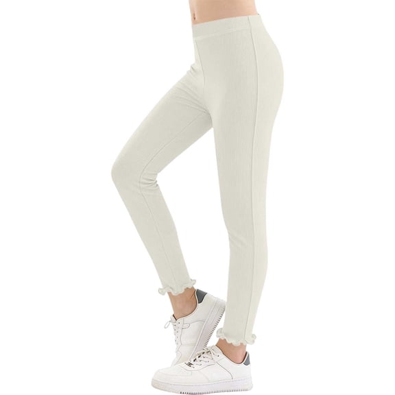 Posijego Girls Leggings Ruffled Hem Full Length Slim Leg Long Pants for Kids Girls High Waist Workout Yoga Dance Leggings