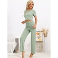 thumbnail image 3 of DARING DIVA Women's Short Sleeve Crop Top and Pants Pajama Set XS Green, 3 of 5