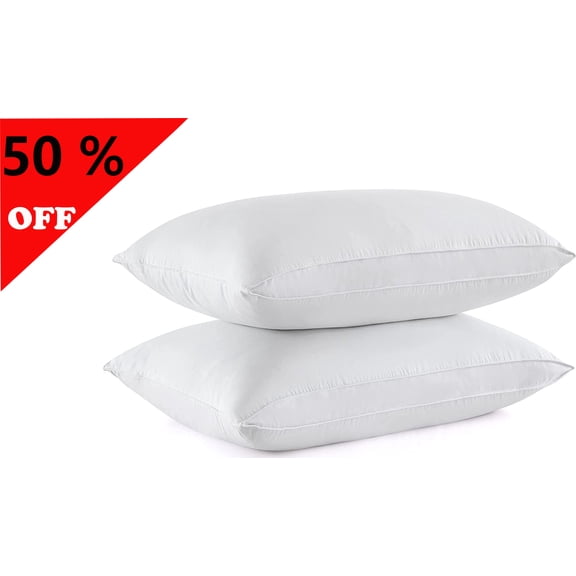 Unikome Goose Down Pillows for Bed Set of 2 Feather Gusseted Hotel Collection Down Feather Luxury Pillows with Cotton Downproof Cover Standard Size 20x26 Inches Pure Whtie