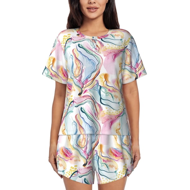 Fotbe Abstract Marble Texture Conjunto de Pijama Estampado para Mujer, 2 Piezas, Ropa de Dormir con Camiseta de Manga Corta y Shorts Suaves-XX-Large