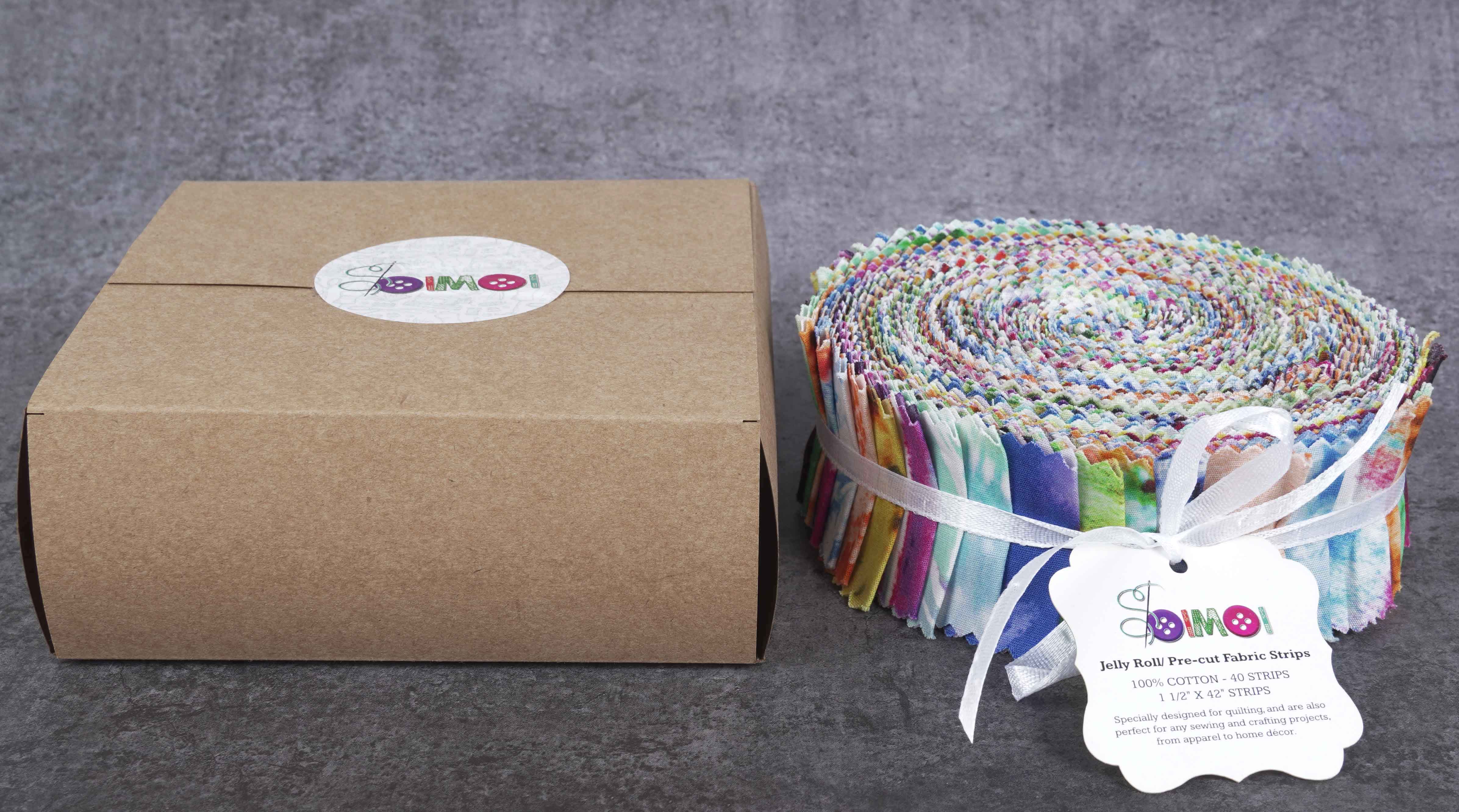 Soimoi 40Pcs Tie Dye Print Precut Fabrics Strips Roll Up 1.5x42inches Cotton Jelly Rolls For Quilting - Multicolor