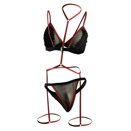 

Cathalem Lingerie for Bride to Be in Women Lingerie Set Lace Teddy Strap Bodysuit with Garter Aprons for Women Lingerie plus Underwear Black Medium