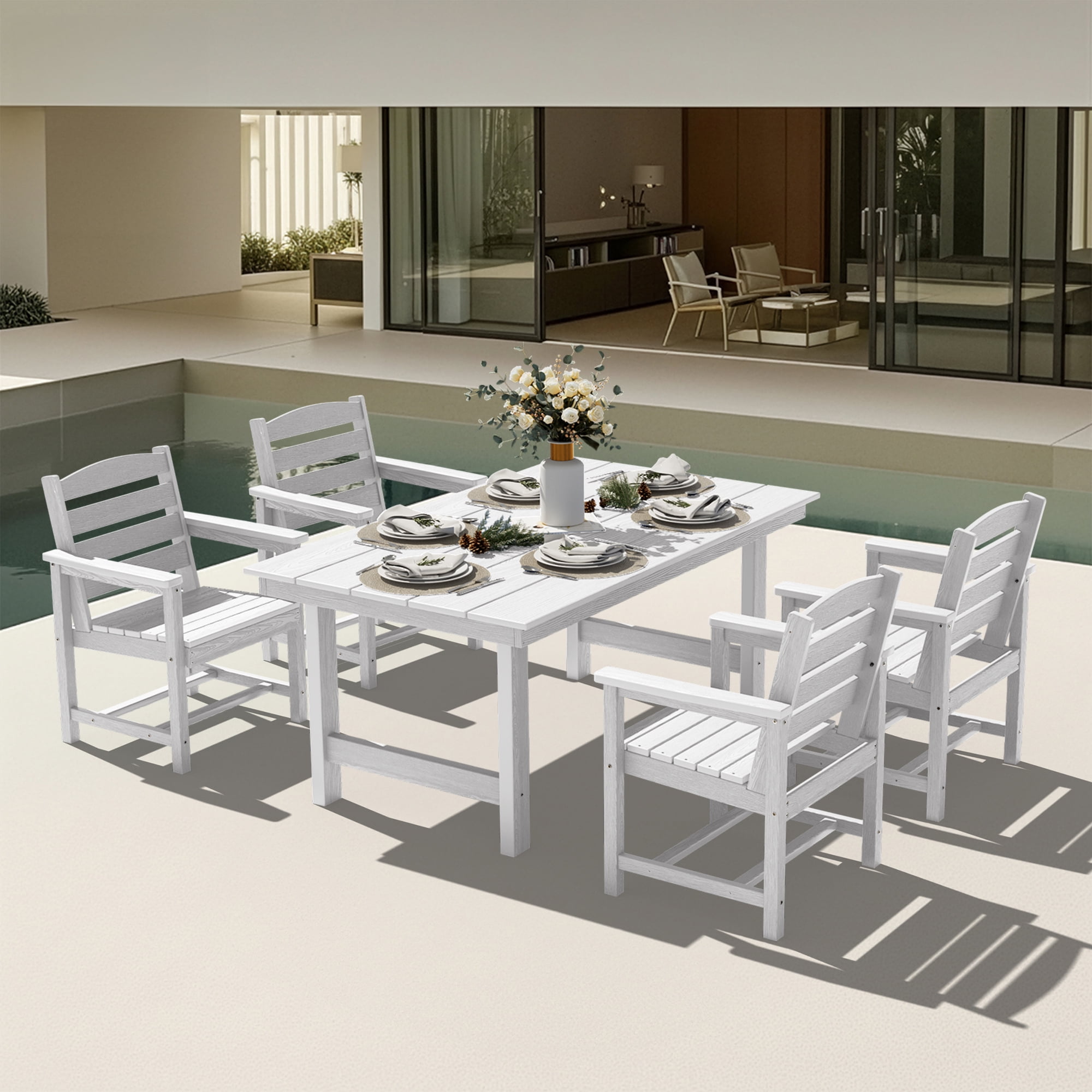 KINGYES All Weather Outdoor Dining Chairs Set of 2, HDPE Oversized Patio Chairs for Backyard Porch Garden Poolside, White