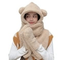 thumbnail image 5 of Women Girls Cute Panda Animal Winter Hats 3 in 1 Warm Plush Hoodie Cap Paw Gloves Mitten Scarf Set, 5 of 8