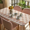 thumbnail image 3 of Orange Floral Table Cloths for 5 Foot Rectangle Tables, Country Boho Ethnic Art Flowers Motifs Patio Waterproof Elastic Fitted Tablecloths, Washable Rectangular Table Cover for Camping, 3 of 8