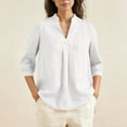 thumbnail image 5 of YanHoo Womens Blouses 3/4 Sleeve Spring Tops Loose Fit V Neck Shirts Dressy Casual Summer Cotton Linen Basic Tee Tshirt White,XL, 5 of 7