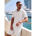 thumbnail image 4 of RICHCOIN Men's 2 Piece Outfits Textured Knit Short Sleeve Button Down Shirts and Shorts Old Money Casual Sets, 4 of 7