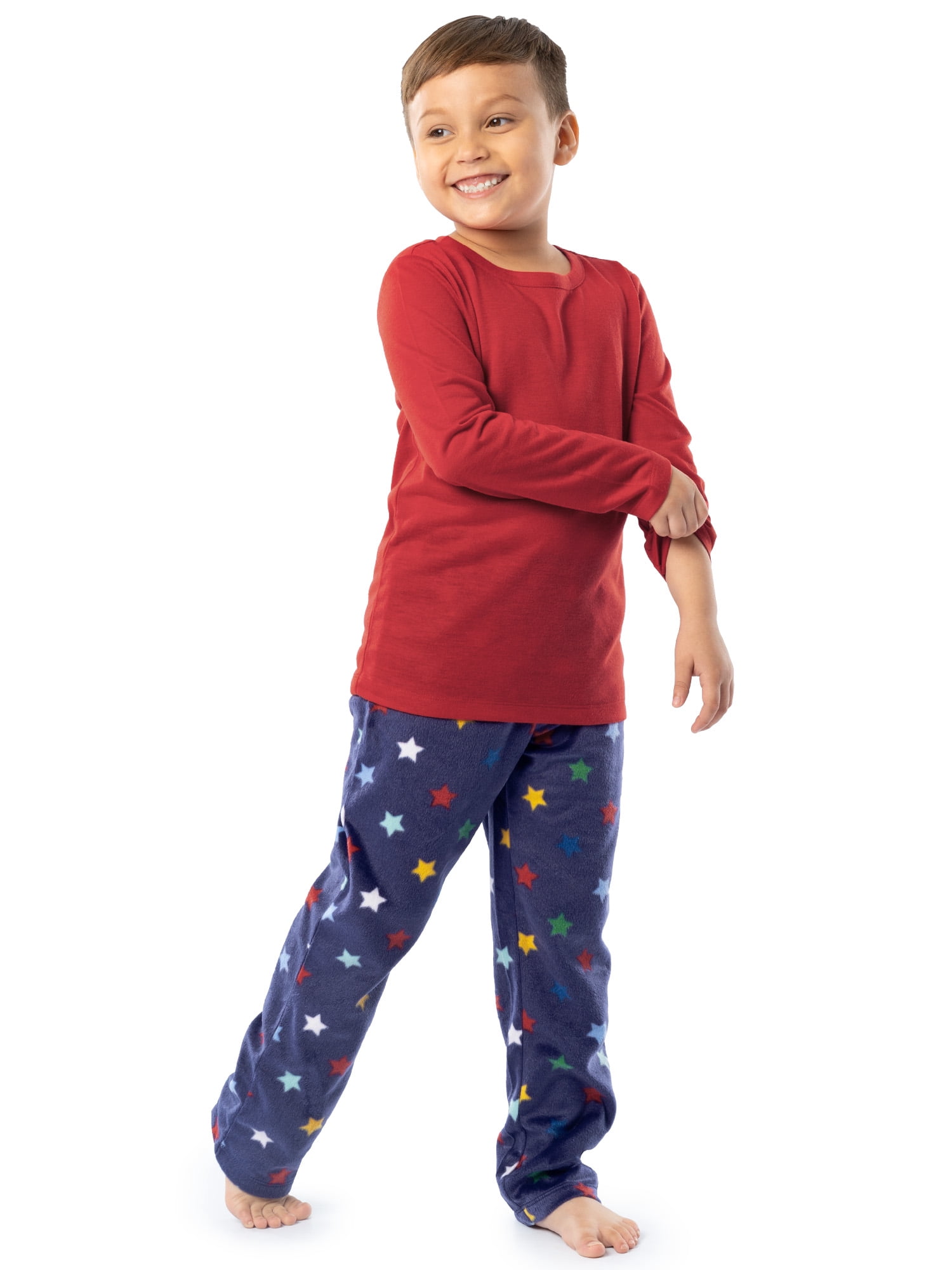 Fruit of the Loom Boy's Long Sleeve Fleece Pajama Set, 2-Piece, Sizes 4-16