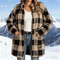 thumbnail image 2 of ZZkhGO Women's Winter Plaid Button‑Front Lapel Velvet Winter Jacket with Side Pockets Mid‑Length Double‑Sided Warm Coat, 2 of 6