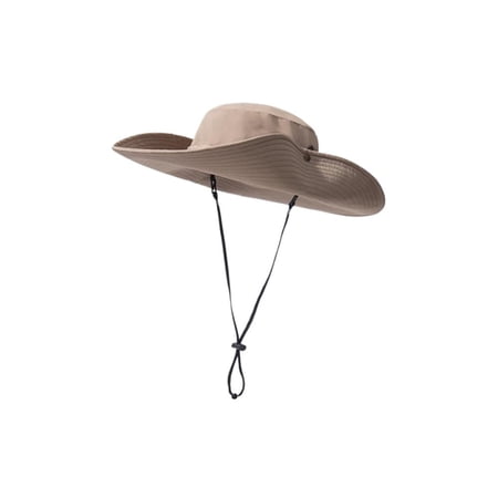 Wide Brim Sun Hat UPF 50+ Outdoor Hiking Hat with Water-Repellent Fabric Windproof Strap & Breathable Quick-Dry Design Cowboy Style Bucket Hat for Fishing Camping & Travel(Khaki)