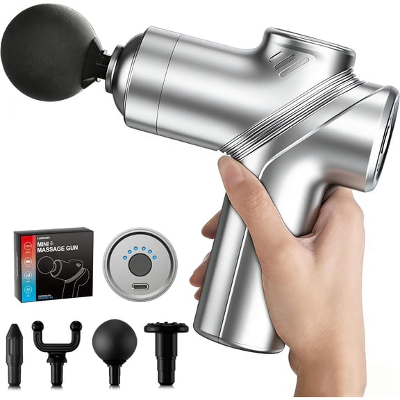 LEERCON Deep Tissue Muscle Relief Massage Gun with 4 Heads & 6 Speeds, Grey