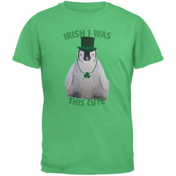 St. Patrick's Day - Irish I Was This Cute Penguin Irish Green Adult T-Shirt - Large