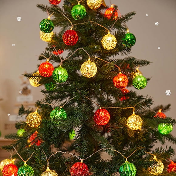 Pompotops Décorations de Noël Intérieur Extérieur, Guirlande Lumineuse de Noël de 59 Pouces 10 Lumières Boules LED, Guirlande Lumineuse à Piles Lumières Boules Lumineuses Décorer Sapin de Noël Chambre Intérieur et Extérieur