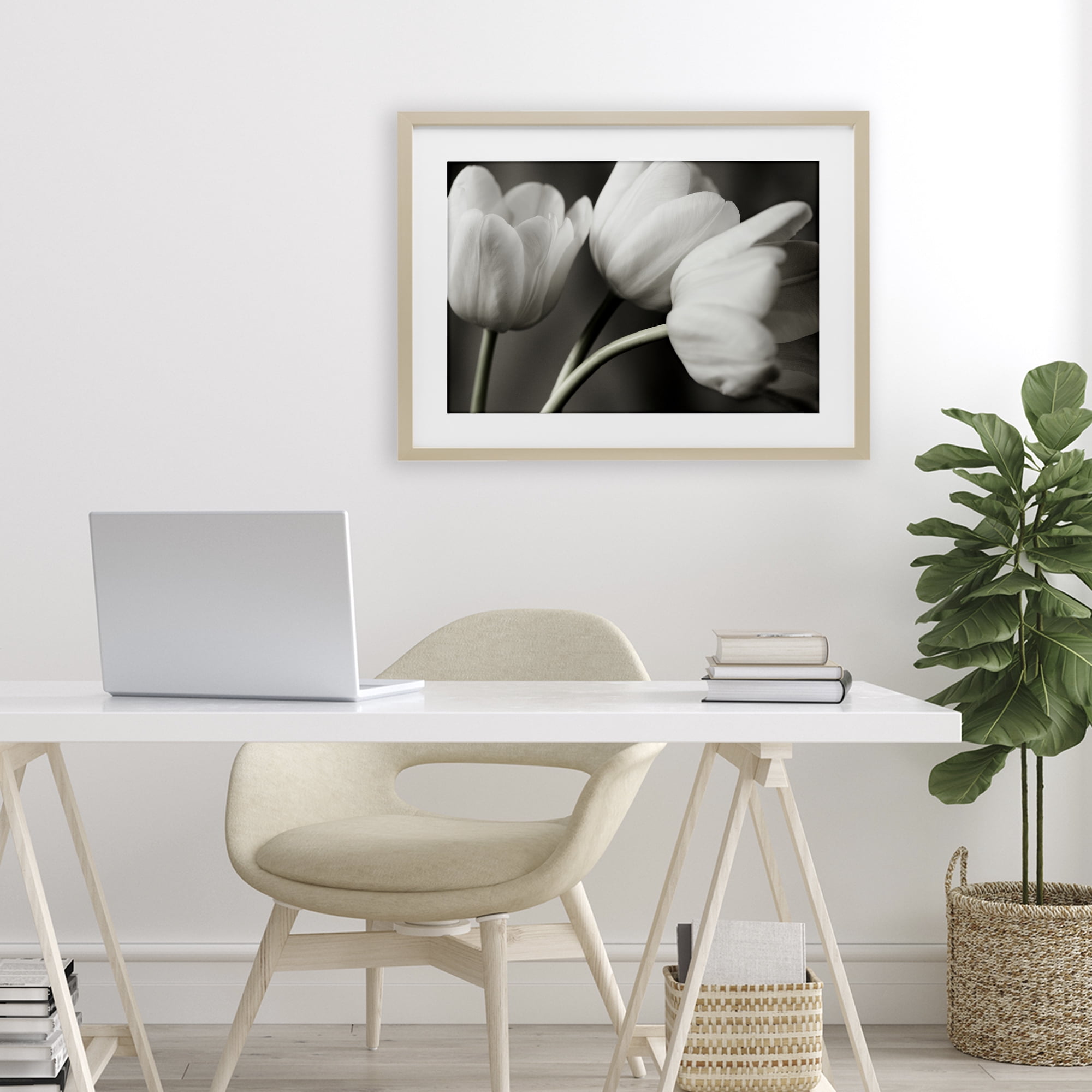 Stupell Industries Row Of Monochrome Tulips Birch Framed Print Under Glass, design by Tom Quartermaine