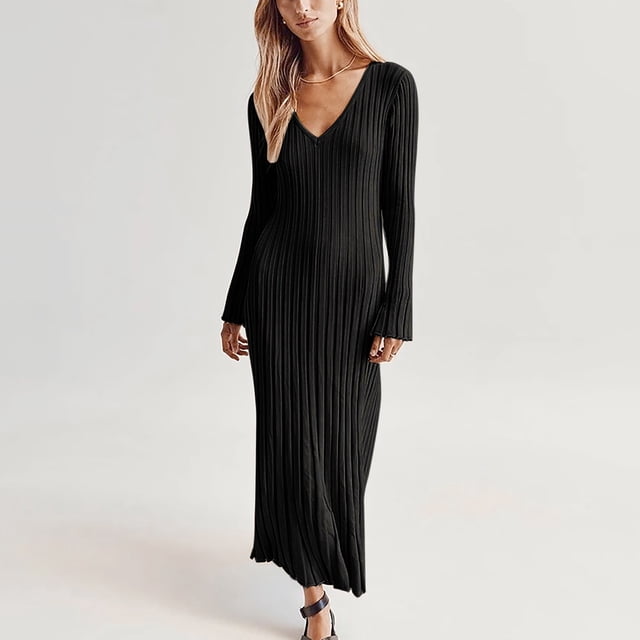 Baikeli Liquidation Robes pour Femmes Mode Féminine Décontractée Été Manches Longues Épaules Dénudées Robe à Col en V Robes d'Été pour Femmes