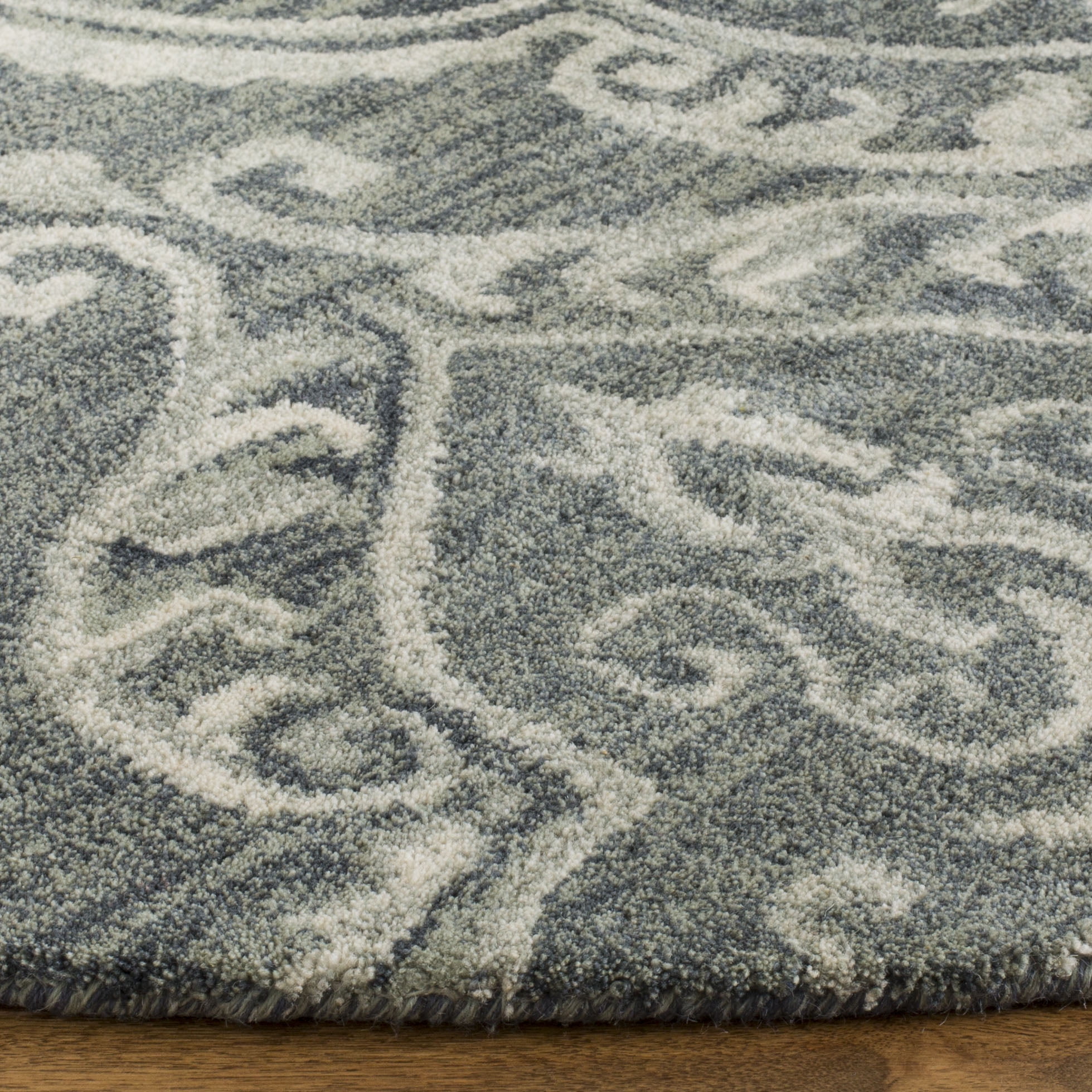SAFAVIEH Blossom Eilish Damask Wool Runner Rug, Blue/Sage, 2'3" x 8'