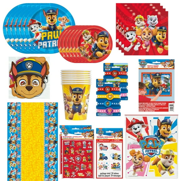 Paw Patrol Birthday Party Supplies Ultimate Bundle – 11 Official Licensed Items! Plates, Cups, Napkins, Loot Bags, Tattoos, Stickers, Bracelets, Masks, Game & More – Perfect for Kids’ Parties